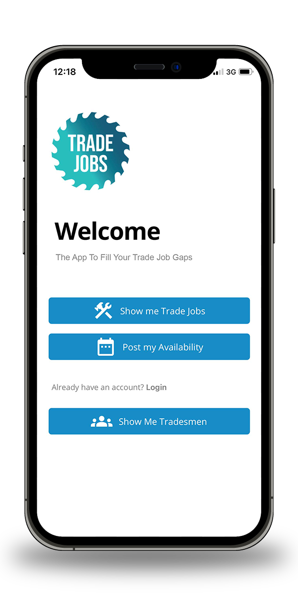 Trade Jobs welcome menu mobile view