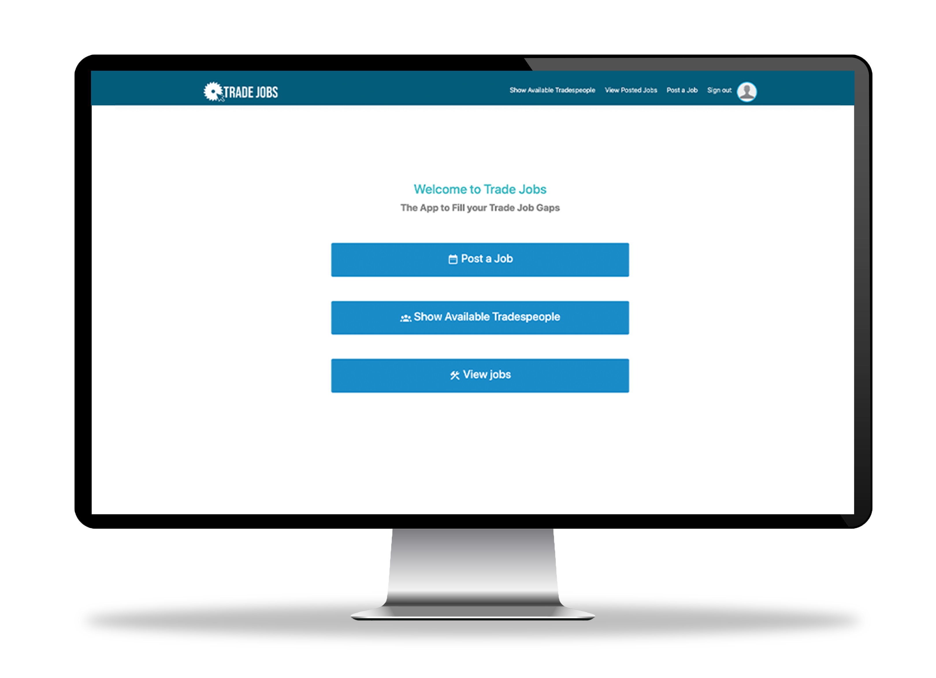 Trade Jobs welcome menu desktop view